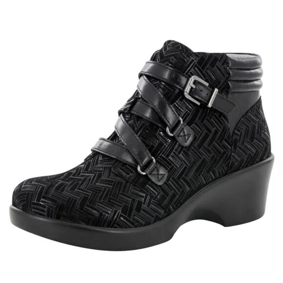 Alegria Black Indi Interlockin Leather Ankle Boots Womens 37 Comfort Everyday - Picture 1 of 7